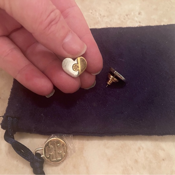Tory Burch two tone logo heart earrings - Picture 1 of 4